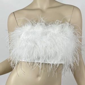 Fashion Nova Crop White Feather Fantasy Tube Top